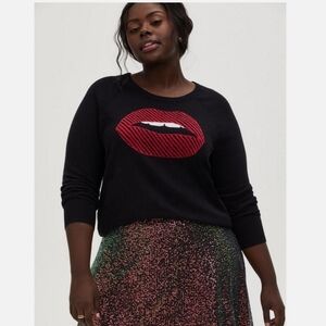 Torrid Black Sweater with Red Lip Graphic